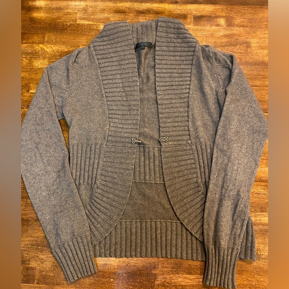 Vogue Gray/Beige Ribbed Shawl Collar Cardigan- Silk & Cashmere